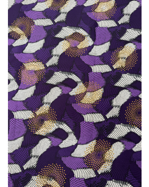 Poly Blend  African Wax Prints Fabrics -Violet, Purple, White, Black, Light-Brown