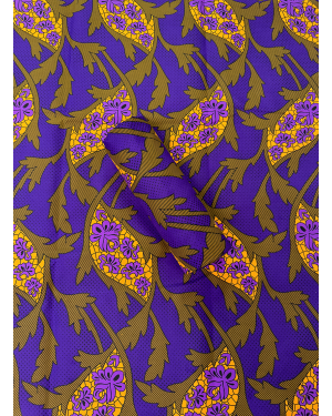  Polycotton Wax Print- Purple-Yam, Orange, Black, Brown-Gold