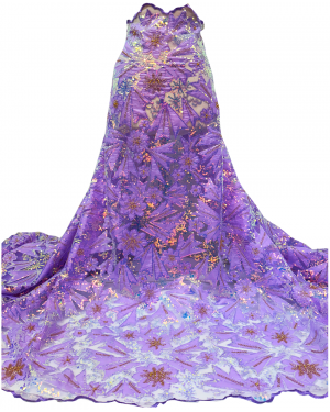 Exotic Lilac  Bridal Lace/Lace for Prom Dresses Embroidery with Stone & Iridescent Sequin with Gold Stone