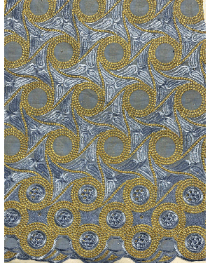 Swiss Voile Lace with tiny Stones- Light-Blue, Gold