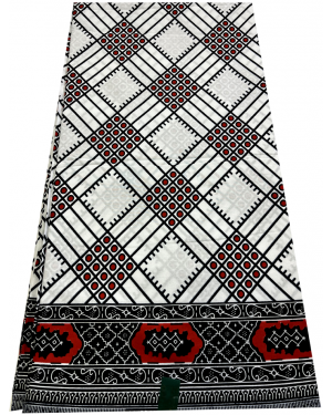Super  Veritable African Wax Print White Red Black
